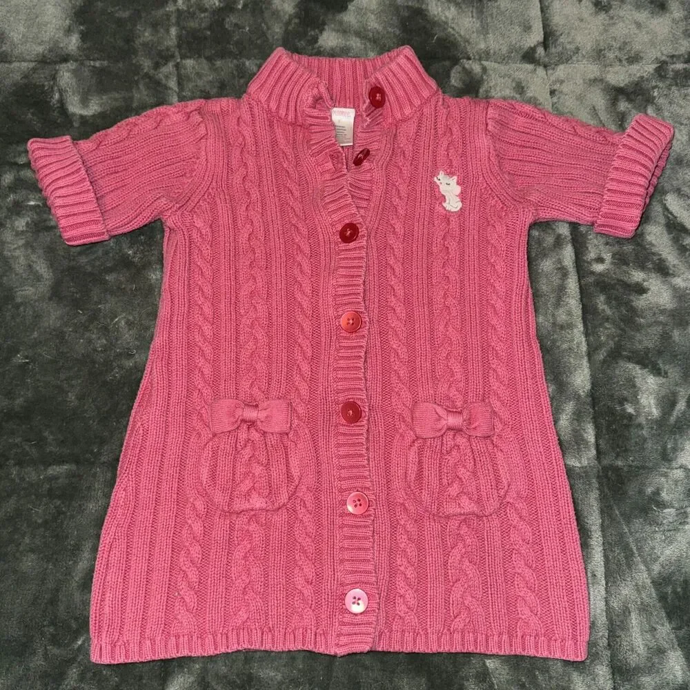 Gymboree Cardigan Sweater Girls‎ 5 Pink Cotton Cable Knit Mock Neck Short Sleeve